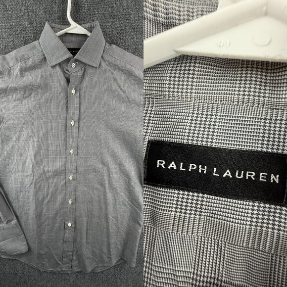Ralph Lauren Black Label Italy 15 Gray Glen Plaid Button Up Shirt French Cuff - Picture 1 of 16